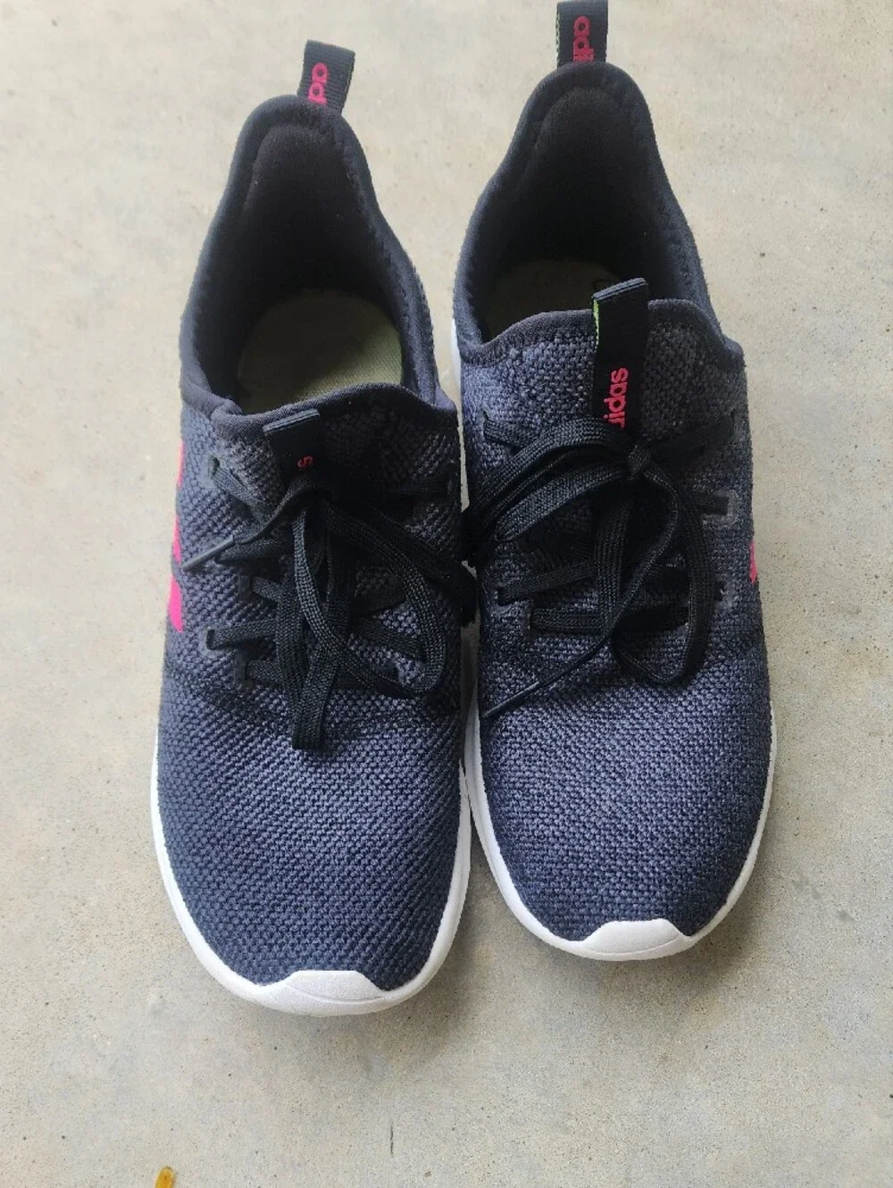 adidas Womens Knit Sneakers in Dark Gray with Pink Stripes
